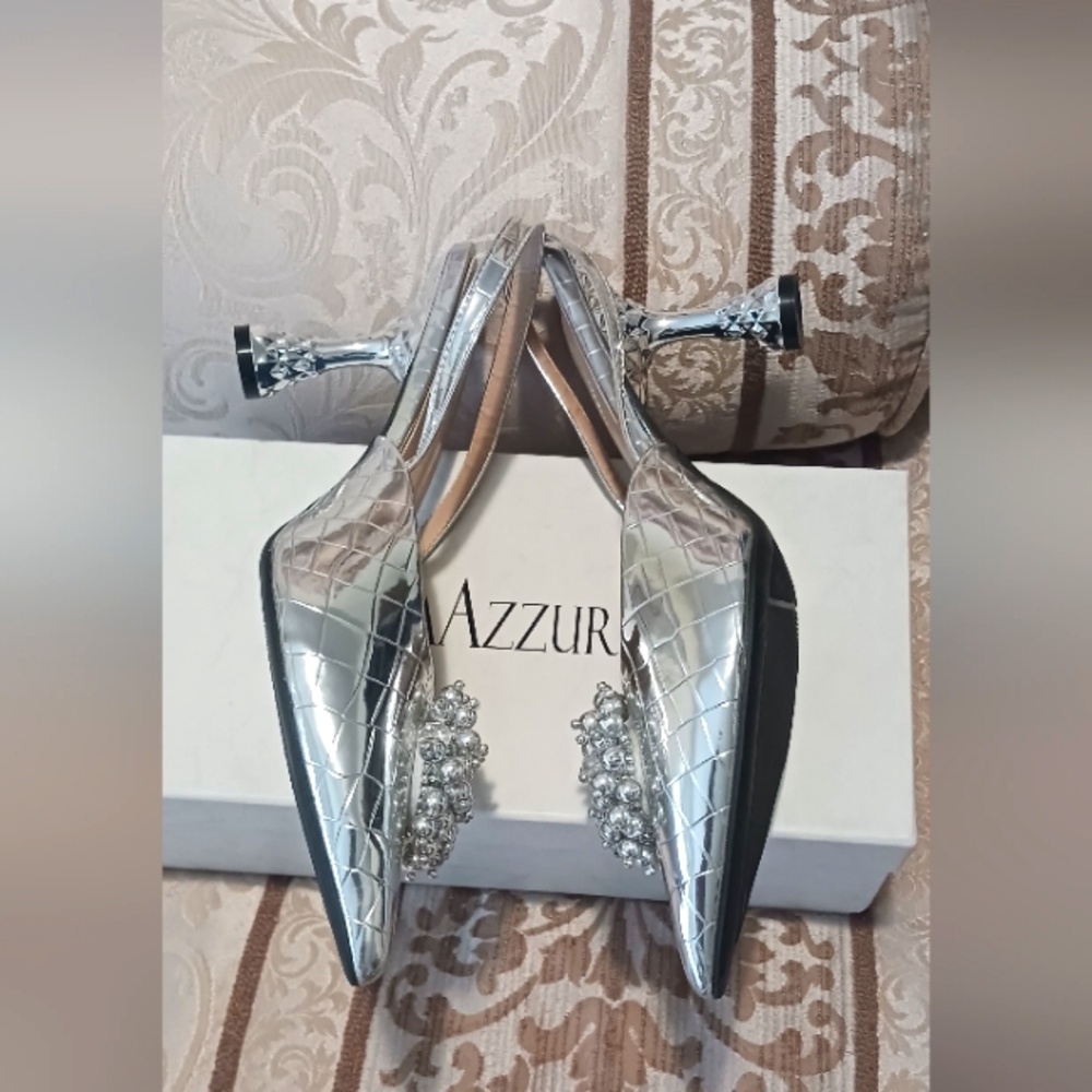 Mira Azzurra Elegant Silver Women's Shoes with Embellishments Sz 42. 9.5M - Picture 3 of 8